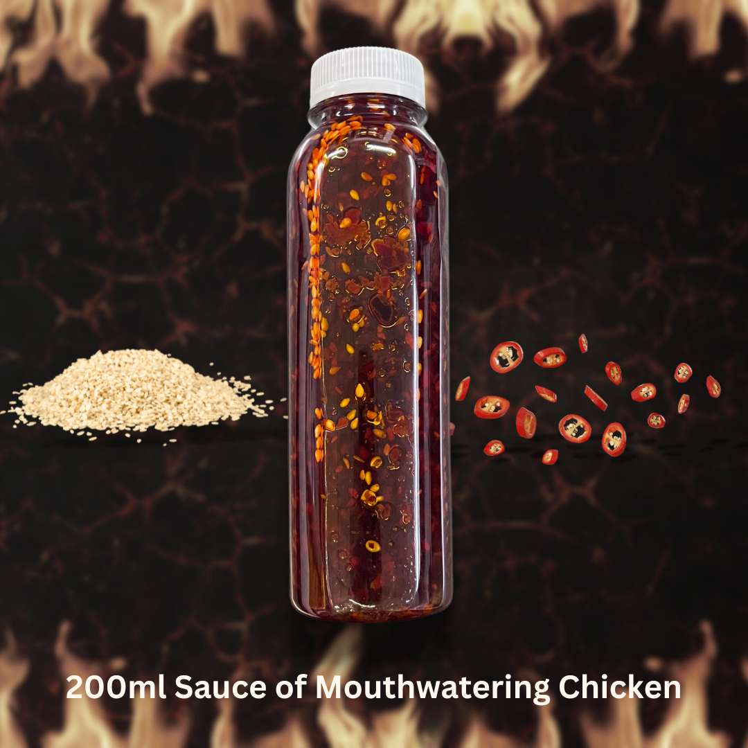 200ml Bottle of Sichuan mouthwatering chicken sauce with spices and chili flakes for flavorful dishes